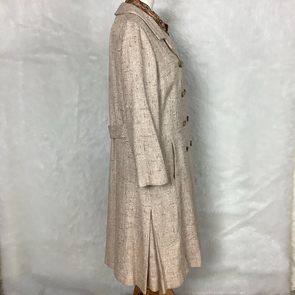 Vintage 60s Beige Tweed Belted Dress, Double Breasted Jacket, Belt & Scarf Set L - Picture 5 of 14